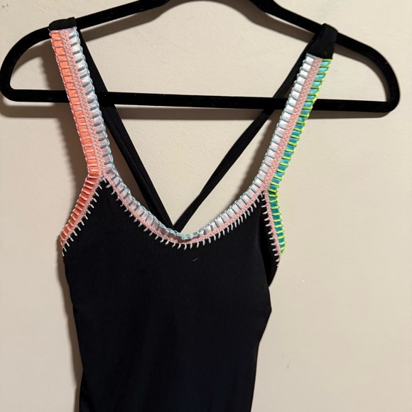 Pilyq Platinum Black Crochet Rainbow Trim One Piece Swimsuit- Size Medium - Picture 4 of 10